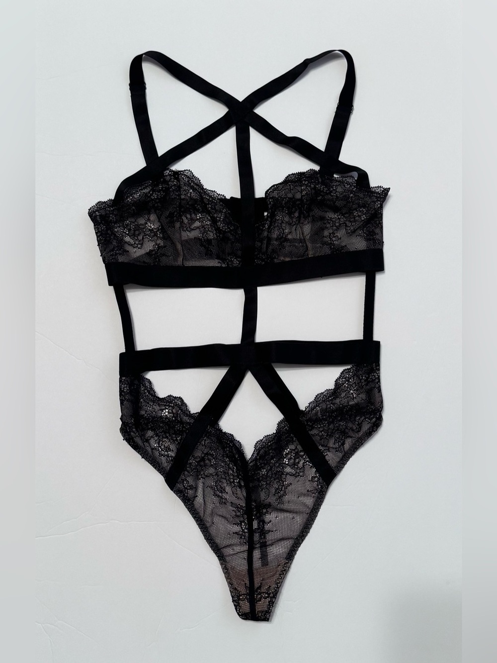 Victoria's Secret Black Lace Strappy Teddy Bodysuit Lingerie Size Small NWT